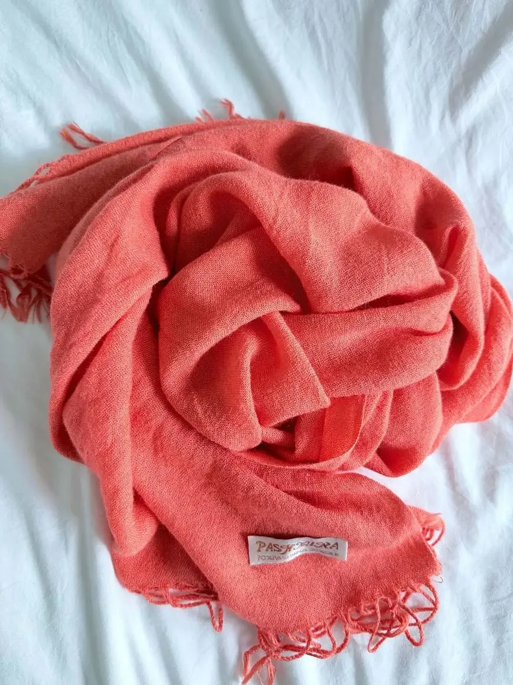 Pashmina Coral Red 70% Pashmina 30% Silk Fringe Scarf Shawl Wrap